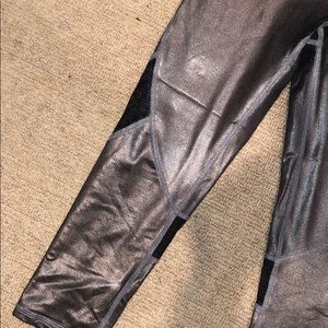 Alala Pants - Alala Metallic Silver with Mesh Cropped Leggings Alala Pants - Alala Metallic Silver with Mesh Cropped Leggings